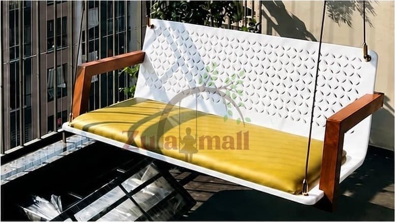 White Acrylic Swing With Gold PVD Coated Rope thumbnail 2