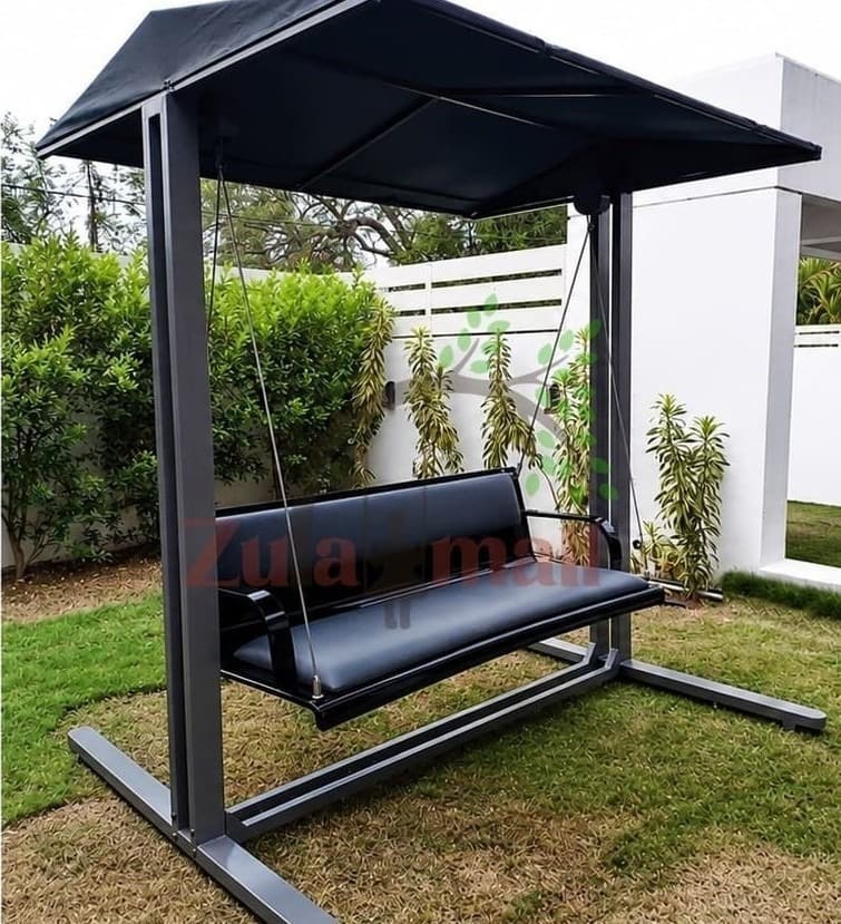 Outdoor Black Acrylic Swing With MS Stand And Roof