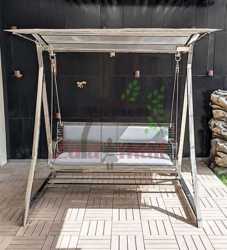 Outdoor White Patti Swing With SS Stand And Roof