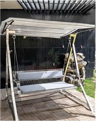 Outdoor White Patti Swing With SS Stand And Roof thumbnail 2
