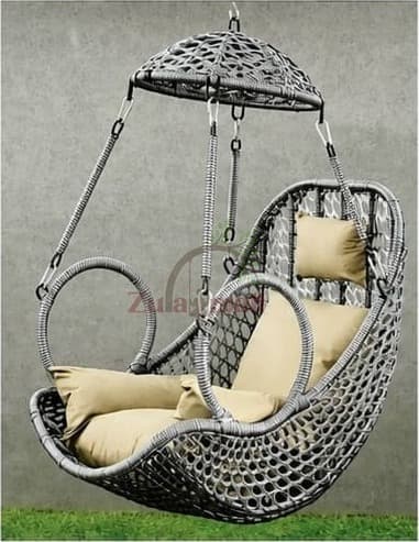 PVC Cane Swing With Beige Cushion thumbnail 3