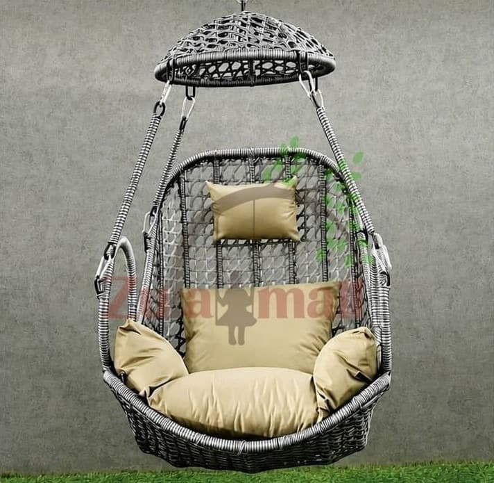 PVC Cane Swing With Beige Cushion
