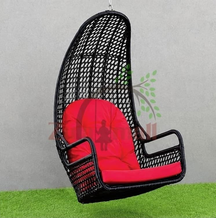 Black PVC Cane Swing With Red Cushion