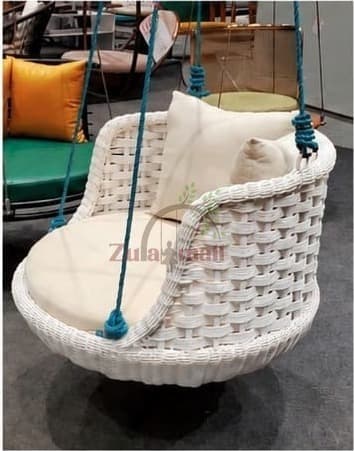 White PVC Cane Swing With Orange Cushion thumbnail 3