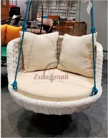 White PVC Cane Swing With Orange Cushion thumbnail 2