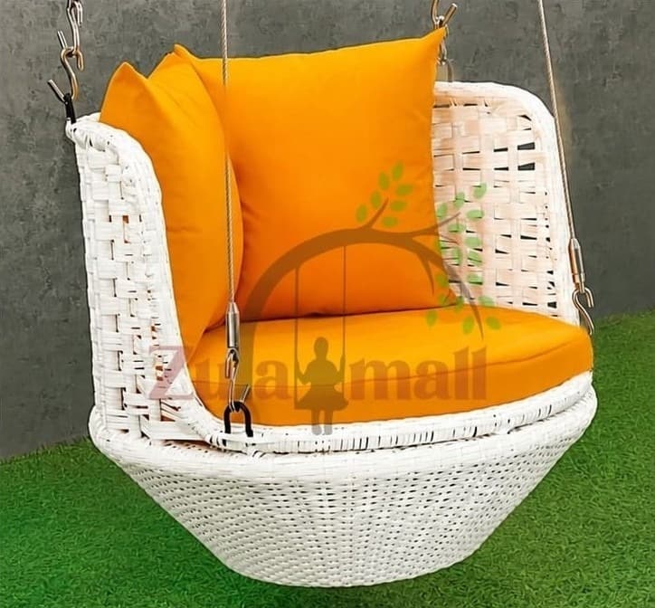 White PVC Cane Swing With Orange Cushion