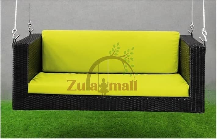 2 Seater PVC Cane Swing With Green Cushion thumbnail 2