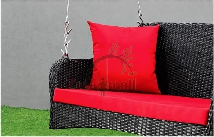 2 Seater PVC Cane Swing With Red Cushion thumbnail 2