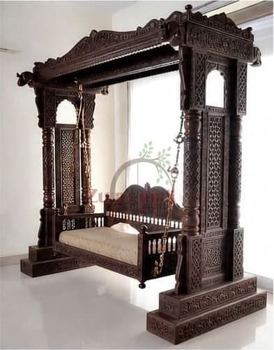 Indoor Wooden Hand Carving Royal Swing With Brass Chain thumbnail 2