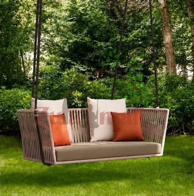 Outdoor Designer Fabric Two Seater Swing With SS Rope